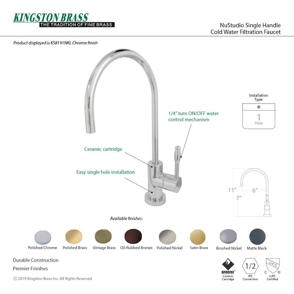 KS8191NKL Nustudio Single-Handle Cold Water Filtration Faucet, Chrome